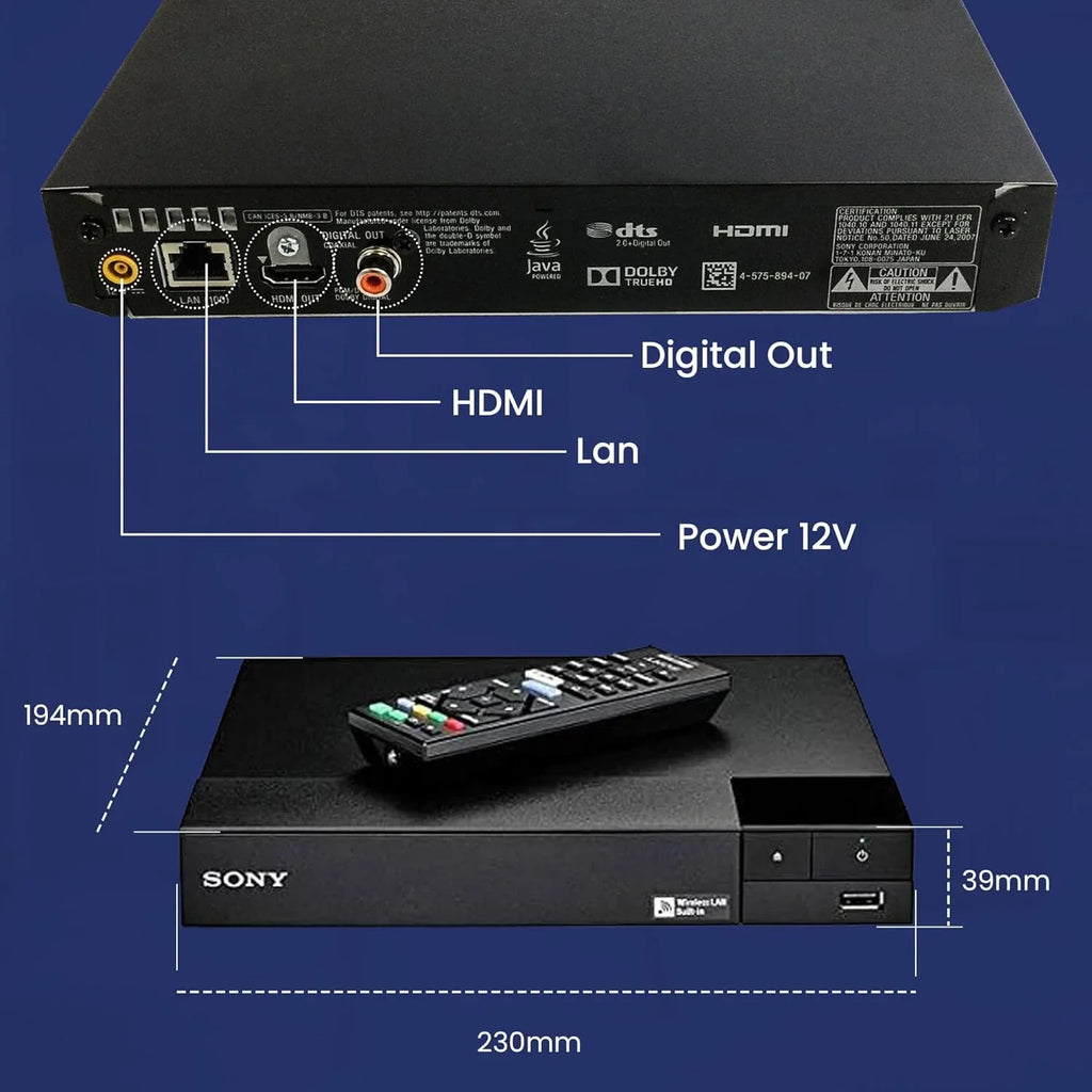 Sony BDP-S3700 Blu-Ray Disc Player with Built-in Wi-Fi - Netflix, You Tube + Remote Control + NeeGo High-Speed HDMI Cable W/Ethernet NeeGo Lens Cleaner