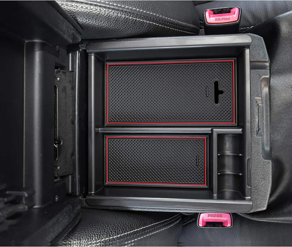 JDMCAR Center Console Tray Organizer Compatible with Toyota Tacoma Accessories 2016-2022 2023, Armrest Insert Container ABS Material Secondary Storage Box-(Red Trim)