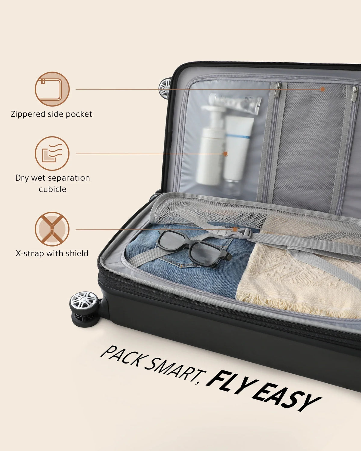 LUGGEX Carry on Luggage, Expandable Hardshell Suitcase with Front Pocket and USB Port