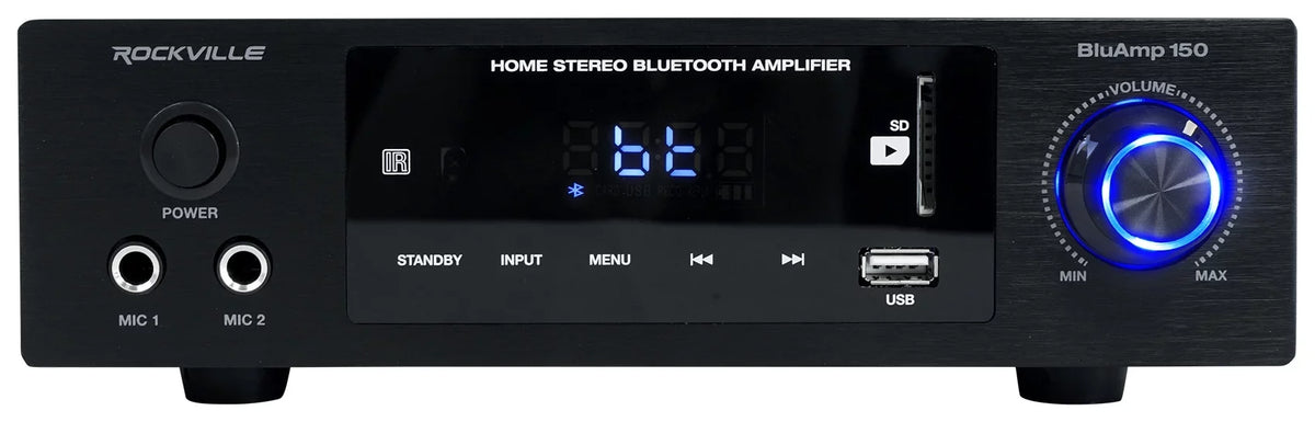 Rockville BLUAMP 150 Amplifier w/ Bluetooth+(4) 6.5" Bookshelf Speakers+Stands