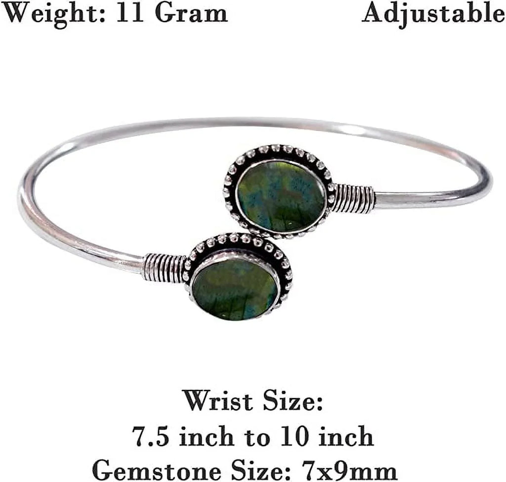 Handmade Cuff Bracelet For Women, Bohemian Tribal Design Silver Plated Natural labradorite Gemstone Modern Designer Fashion Bracelet, Party Boho Jewellery