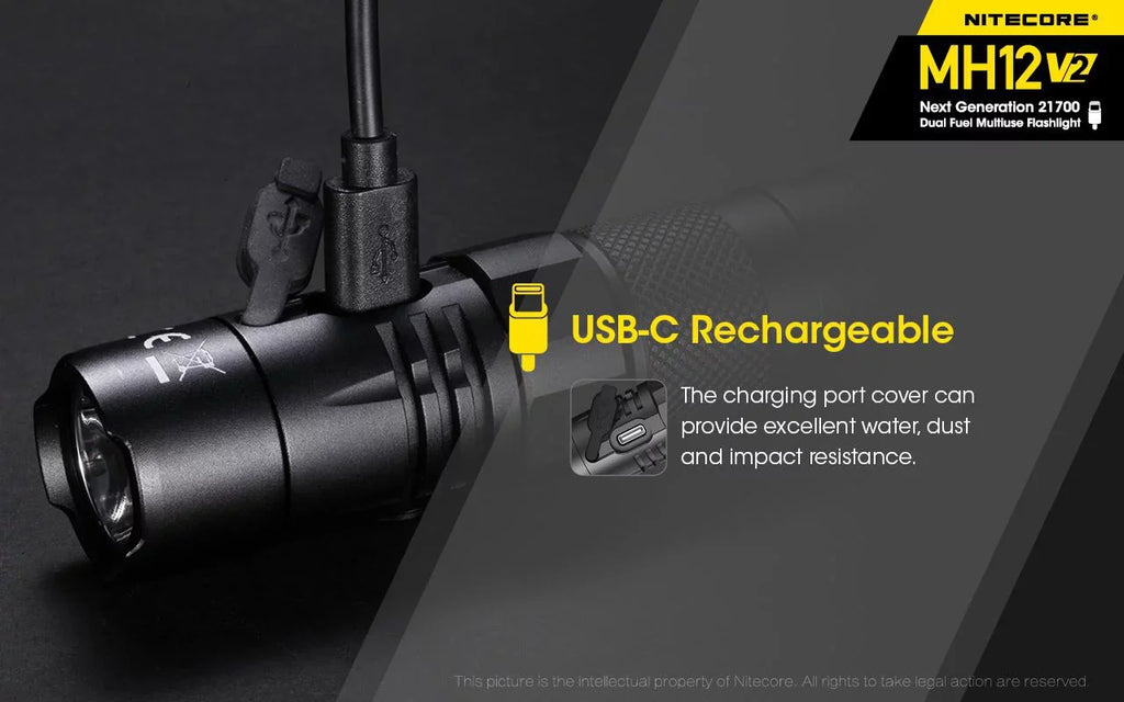 COMBO: Nitecore MH12 V2 CREE XP-L2 V6 LED Flashlight -1200 Lumens w/ 21700 Battery and Nitecore NB10000 10,000mAh Power Bank