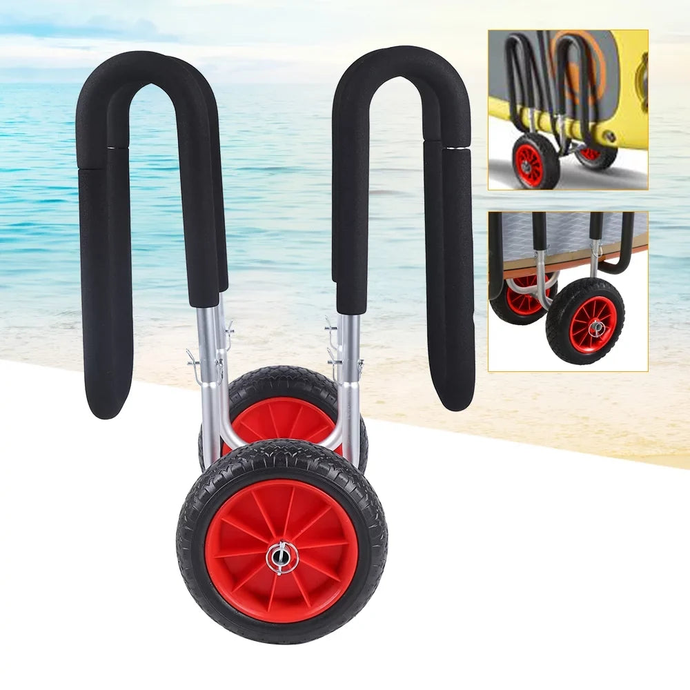 Portable Surfboard Beach Carrier Cart, Double SUP Airless Cart Beach Trailer, Aviation Aluminum Solid PU Wheel Stand-Up Paddle Board Veneer Cart