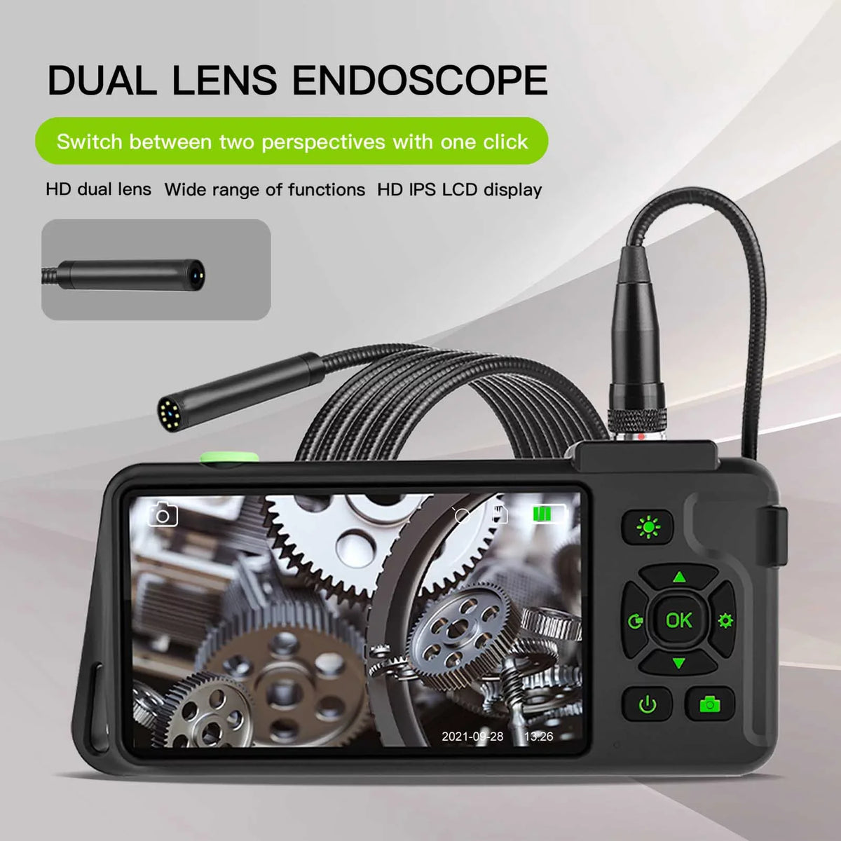 Docooler Industrial with 4.5-inch IPS Color Display 1080P Photos Videos Snake with 8 Borescope IP67 Waterproof 2 Million Pixels Inspection with TF Slot for Maintenance
