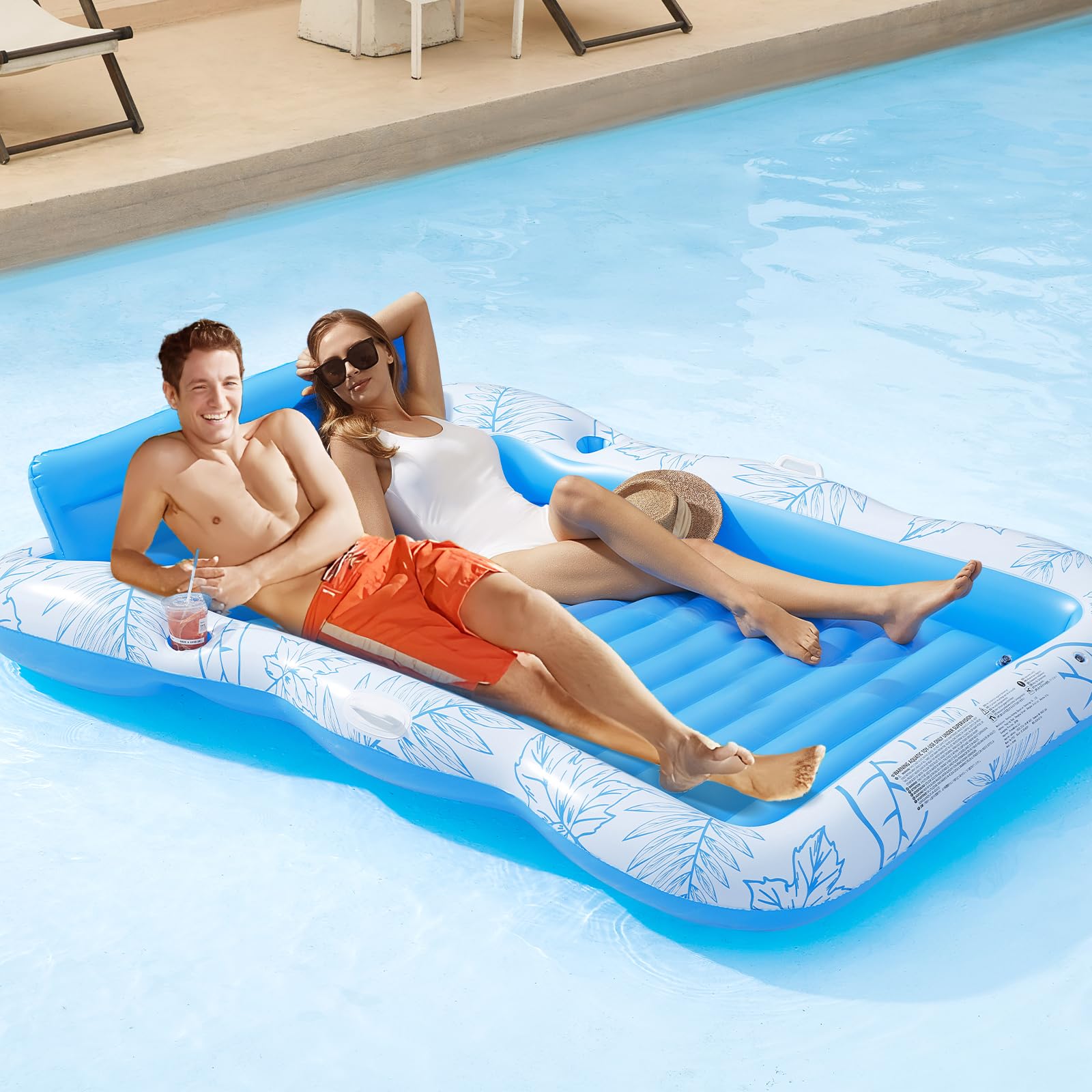 Inflatable Tanning Pool Lounger Float -4 in 1 Sun Tan Tub Sunbathing Pool Lounge Raft Floatie Toys Water Filled Tanning Bed Mat Pad for Adult Blow Up Kiddie Pool Kids Ball Pit Pool L