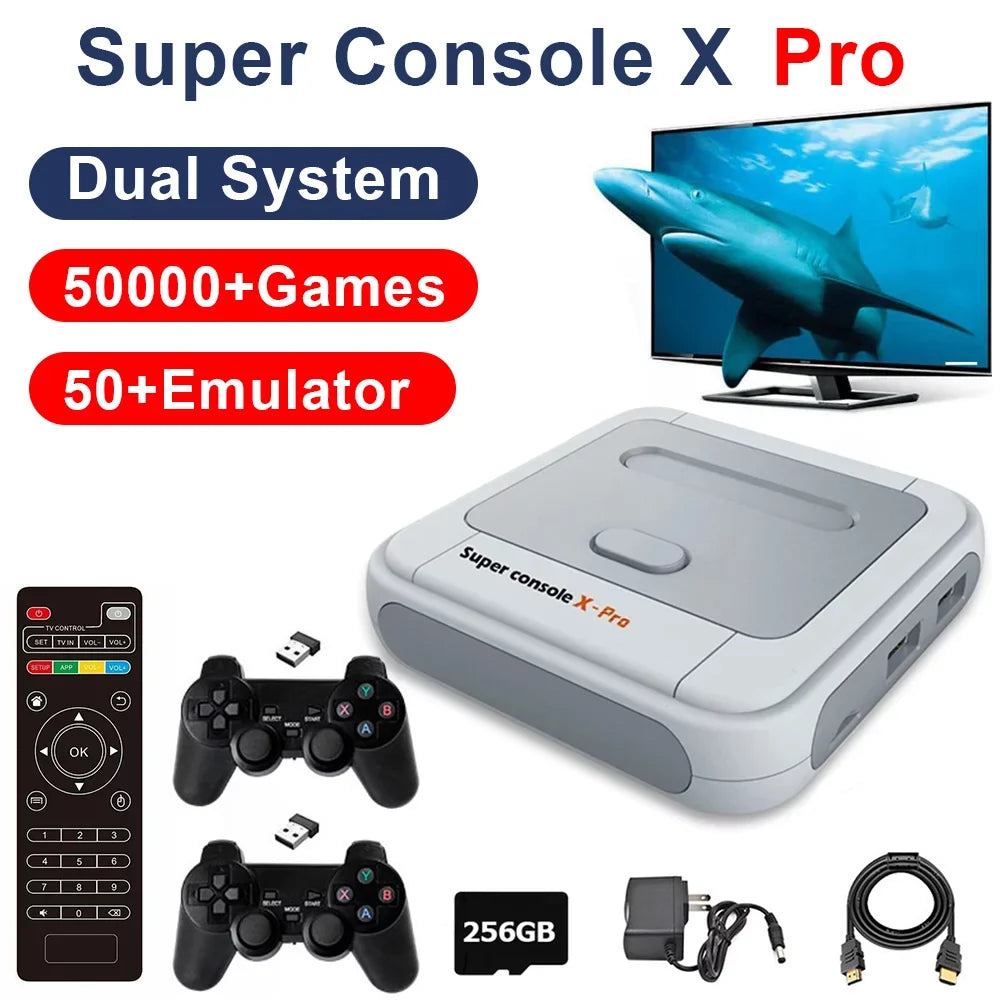 Onemayship Retro Game Console 256GB, Super Console X PRO Built in 50,000+ Games, Video Game Console Systems for 4K TV HD/AV Output, Dual Systems, Compatible with PS1/PSP/MAME/ATARI